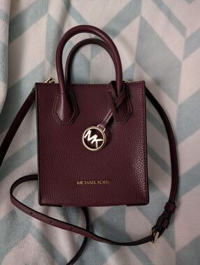 Michael Kors Mercer Oxblood Pebbled Leather Extra Small Satchel w/Gold Hardware